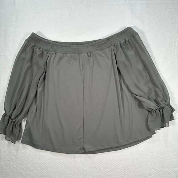 Torrid Off Shoulder Sheer Sleeve Blouse Women's 1/1X Gray Green Top - Picture 9 of 10